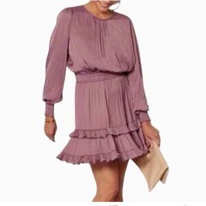 Evereve Hailey Long Sleeve Smocked Waist Mini Dress Mauve Pink XS